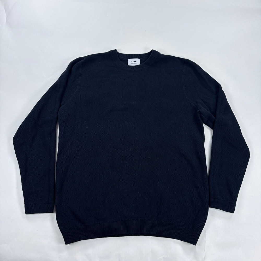 NN07 Mens Sweater Large Navy Blue Hubert 6194 Textured Cotton Crewneck Pullover